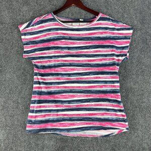 Chicos Weekends Top Womens Medium Stripe Cotton Stretch Tee Short Sleeve Pullove